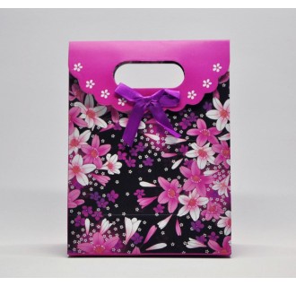 Popierinis gėlėtas dovanų maišelis, purpurinis
