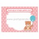   Tweet    Share    Google+    Pinterest  Būsimos profesijos spėjimo kortelė "Meškiukas su balionu", rožinis 10x7 cm