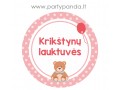 Krikštynų etiketė-lipdukas "Krikštynų lauktuvės" meškučio tema, rožinis