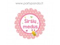Krikštynų etiketė - lipdukas "Širšių medus", apvalus rožinis