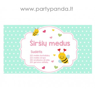 Krikštynų etiketė - lipdukas "Širšių medus", mėtinis