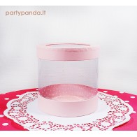 Cilindro formos dovanų-gėlių dėžutė su langeliu, rožinė, vidutinė