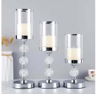 Elegantiška stiklinė/metalinė žvakidė ant aukštos kojelės, h 50 cm